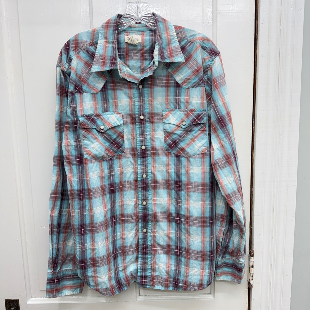 Industrial Exchange‎ Western Pearl Snap Long Sleeve Plaid Shirt Men's Large